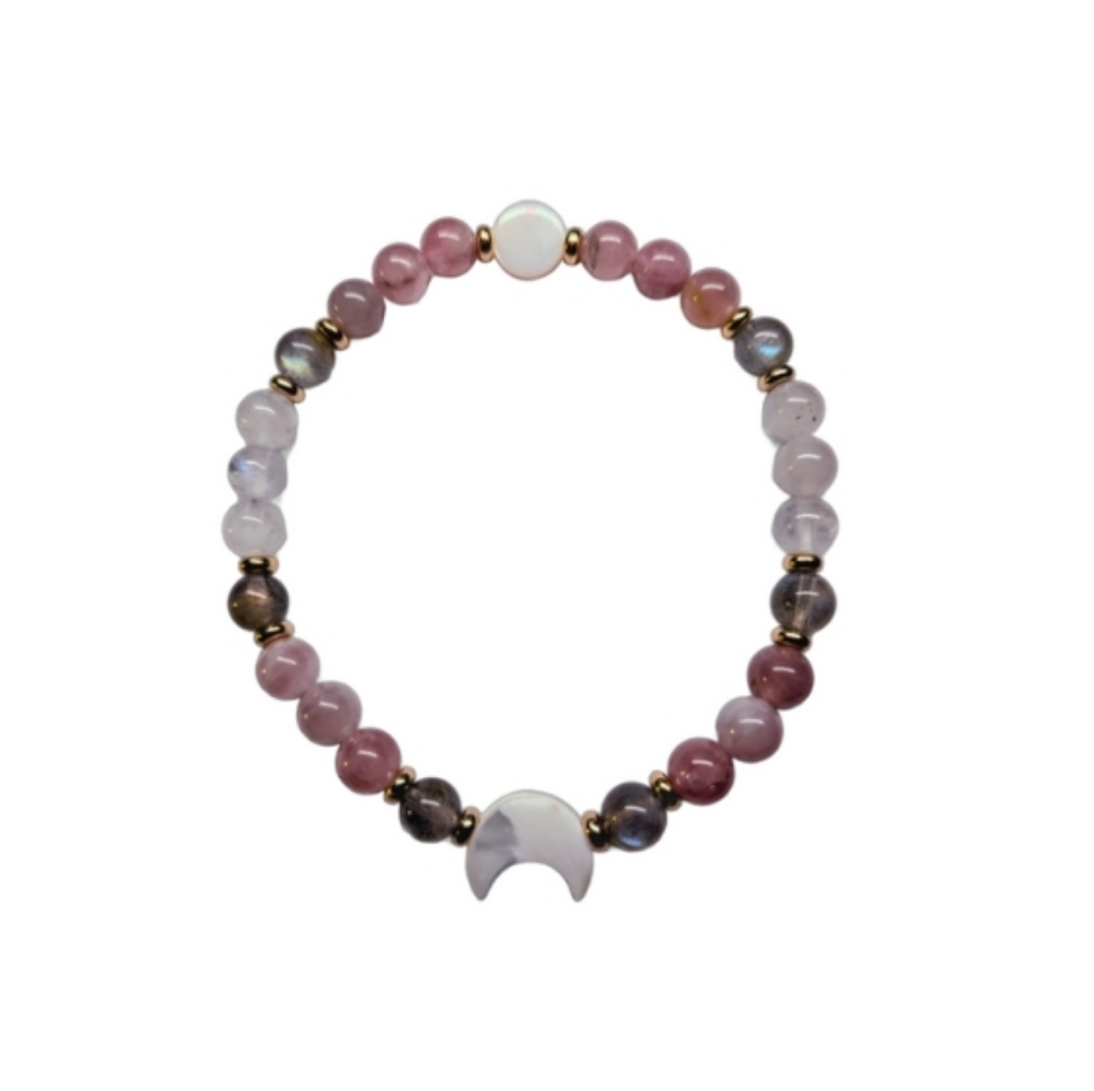GENUINE Rose Quartz, Labradorite, and Moonstone Bracelet